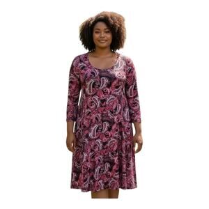 ELLOS Women's Plus 18 20 Dress Shift Paisley Burgundy Blue White 3/4 Sleeve 46"